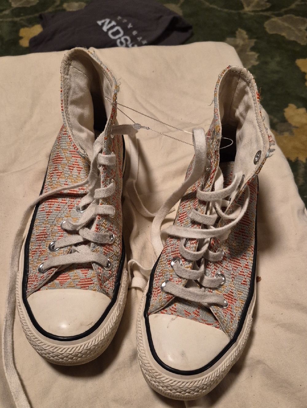 Converse High-Top Sneakers in Cream with Orange and Blue Pattern